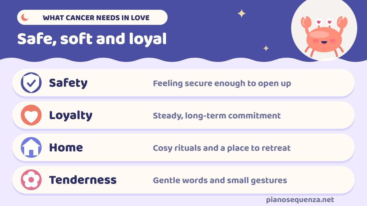 What Cancer needs in love What Cancer needs in love: safety, loyalty, home and tenderness