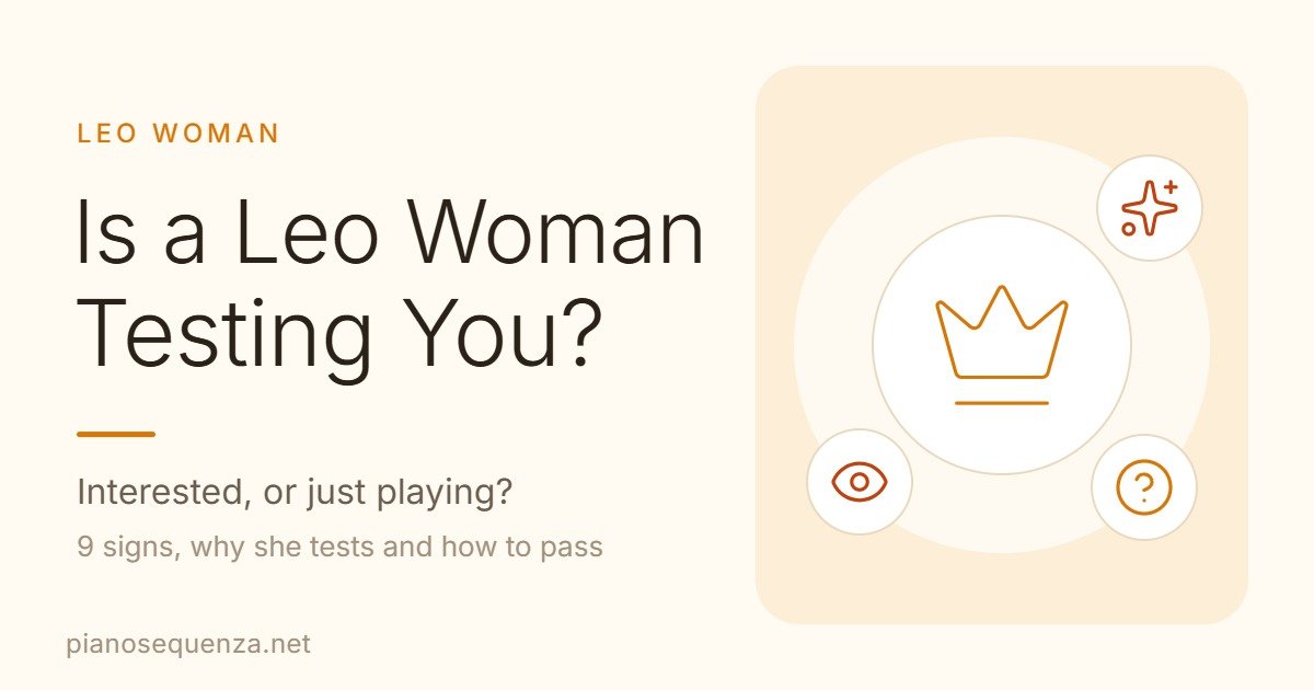 Is a Leo woman testing you: crown, eye and question mark icons beside the title