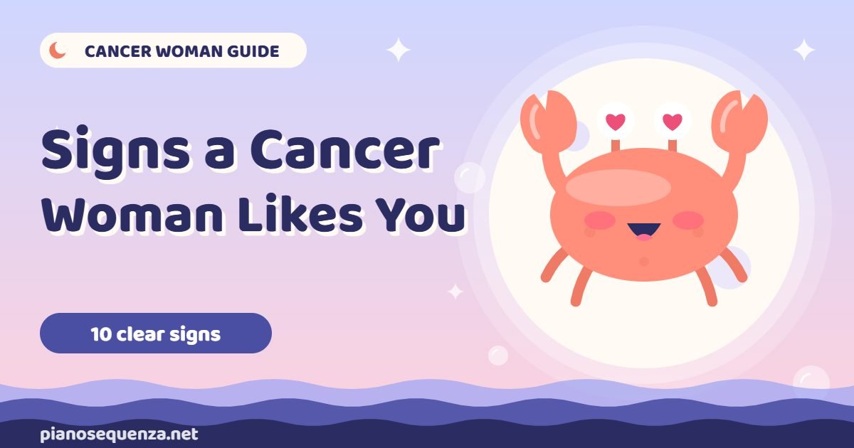 Signs a Cancer woman likes you, with a loving crab mascot