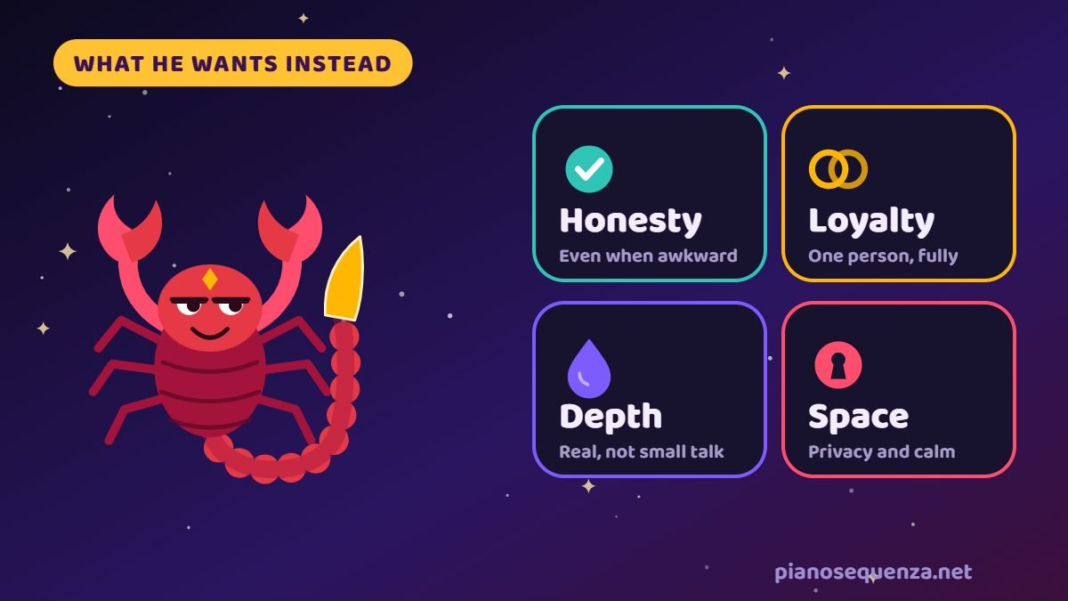 What a Scorpio man wants in a woman What a Scorpio man wants instead: honesty, loyalty, depth and space